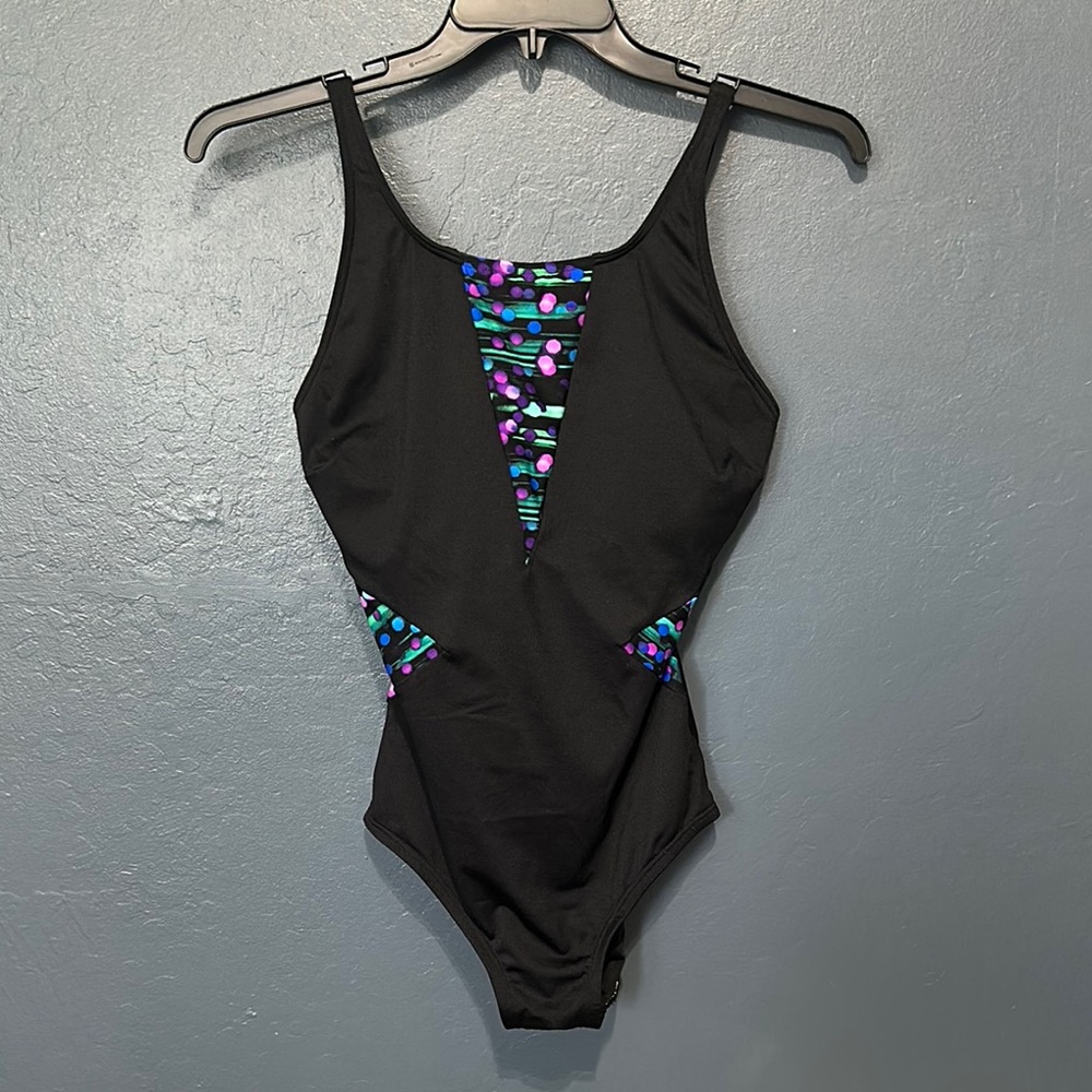 Black One Piece Swimsuit with  colorful Accent